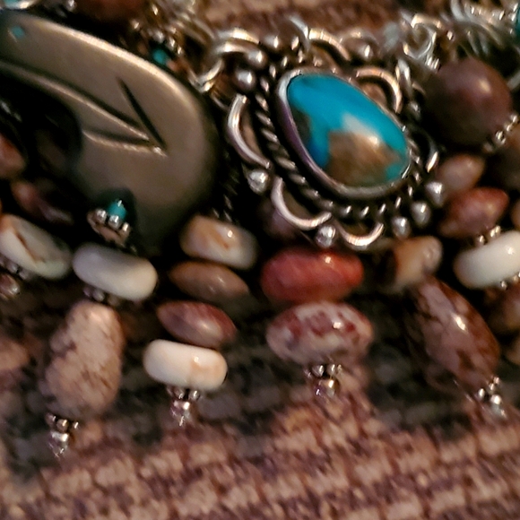 Vtg. Schaef Designs Turquoise & Sterling Silver Charm Bracelet & Earrings - Picture 5 of 8